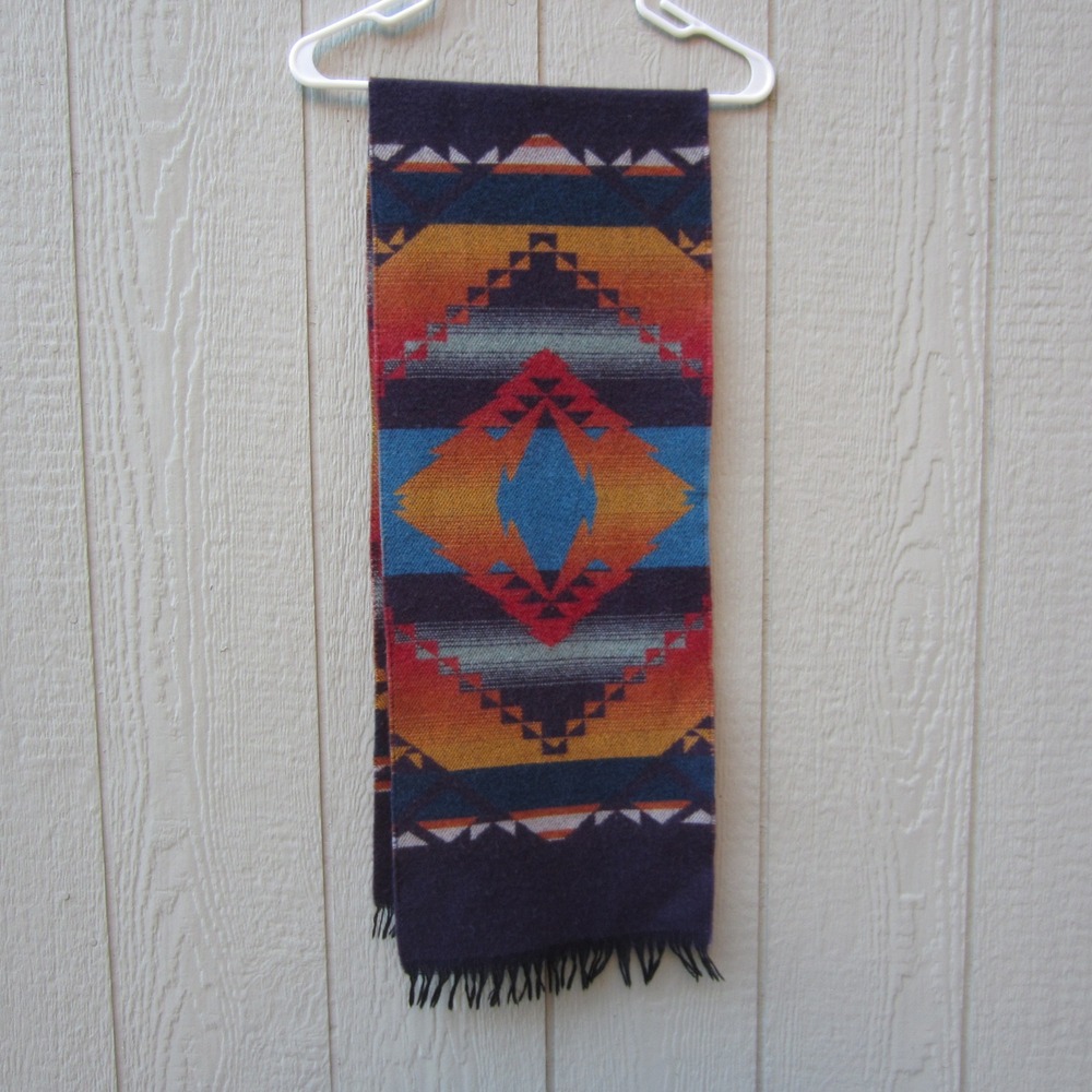 Polo Ralph Lauren Scarf Southwestern Lambswool Geometric Made in Italy Purple
